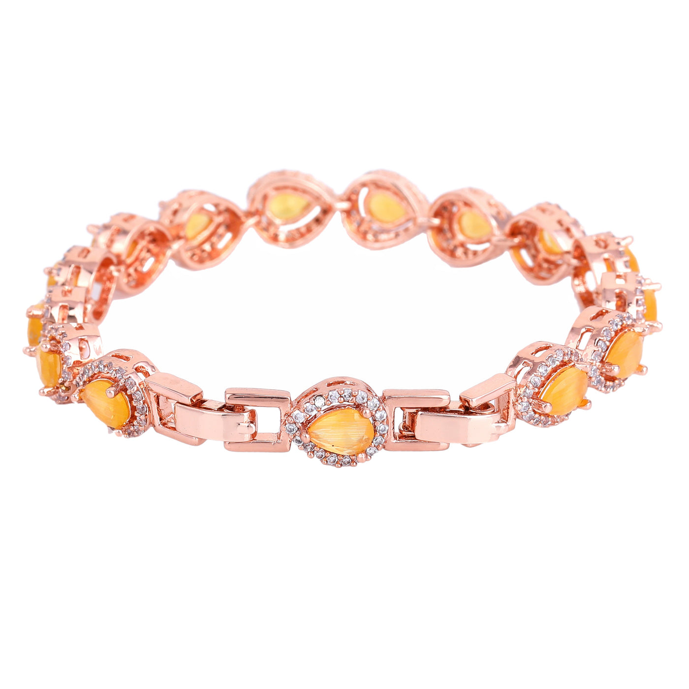 Estele Rose Gold Plated CZ Classic Drop Designer Bracelet with Mint Yellow Stones for Women