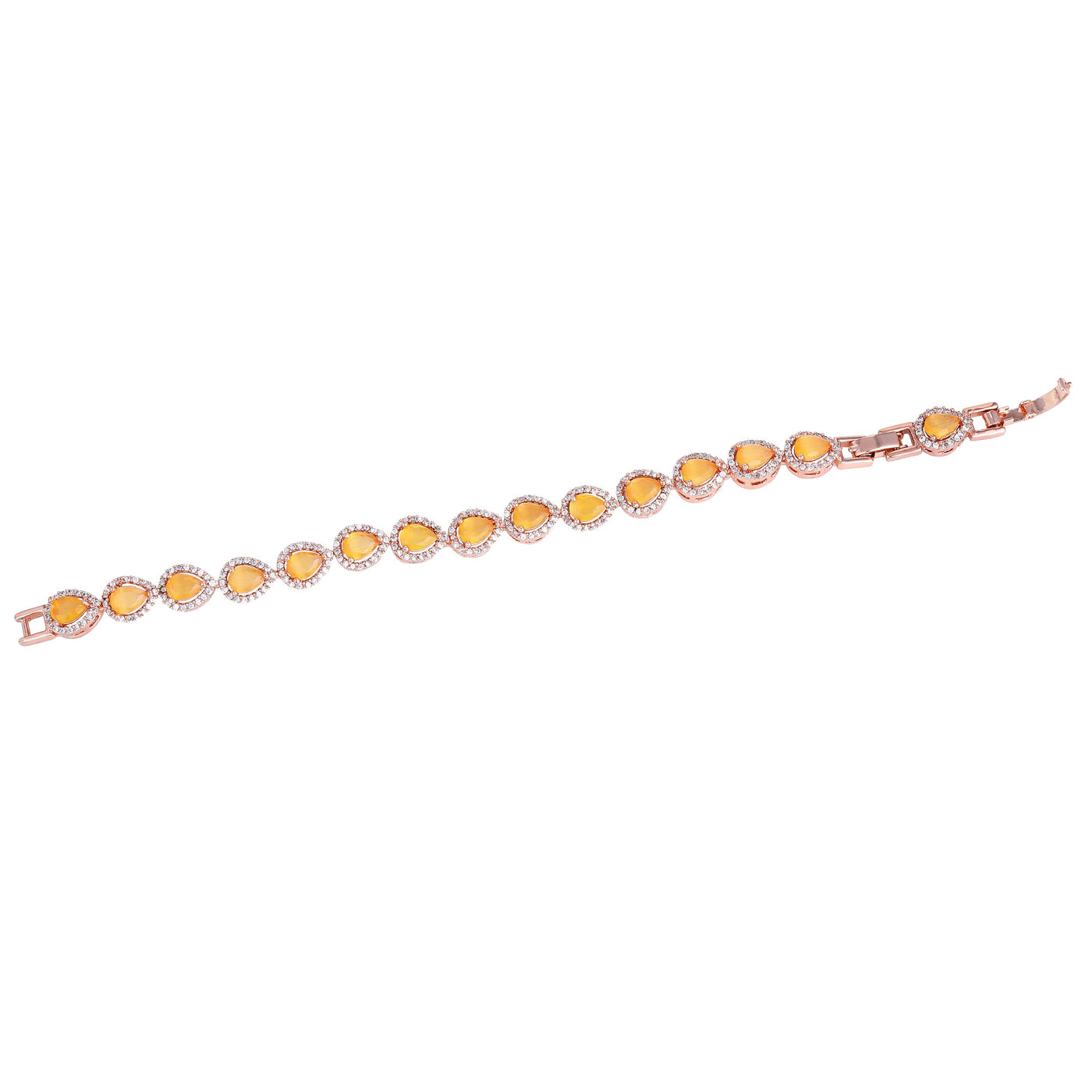 Estele Rose Gold Plated CZ Classic Drop Designer Bracelet with Mint Yellow Stones for Women