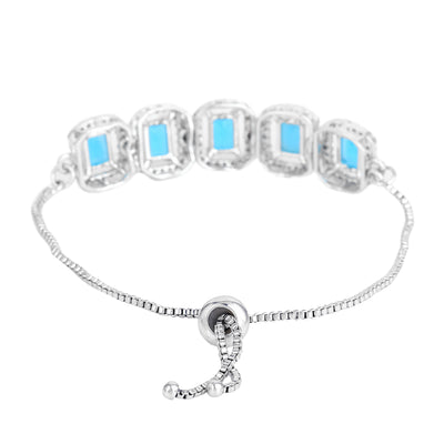 Estele Rhodium Plated CZ Ossum Octagon Bracelet with Mint Blue Stones for Women