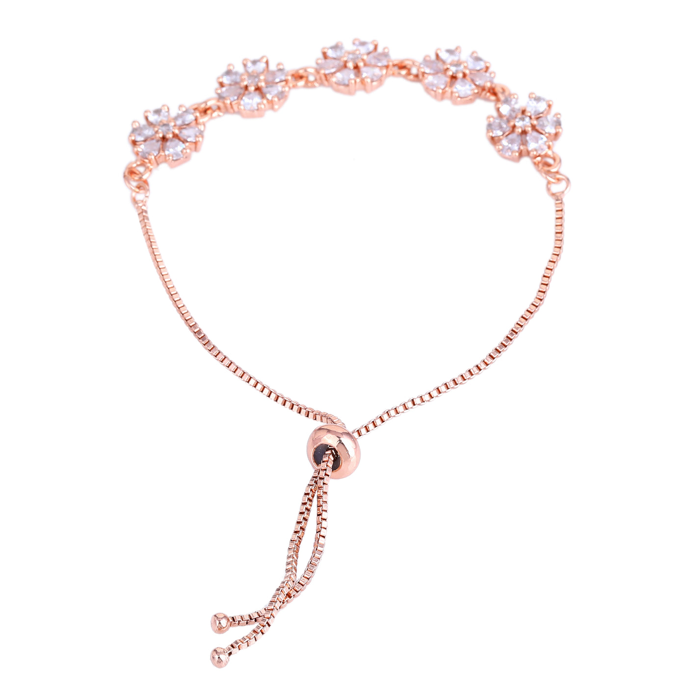 Estele Rose Gold Plated CZ Floral Designer Bracelet with White Crystals for Women