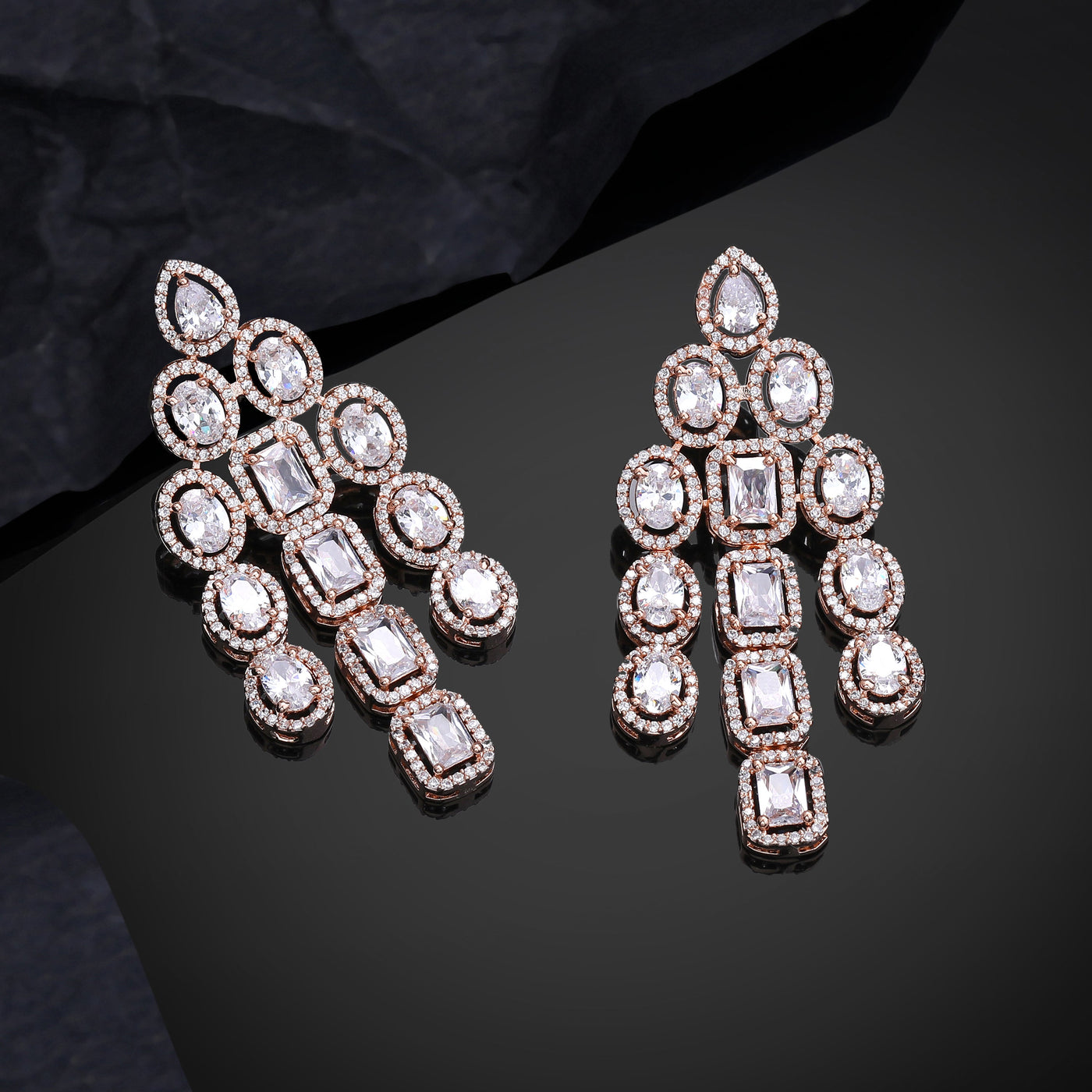 Estele Rose Gold Plated CZ Scintillating Earrings with White Stones for Women