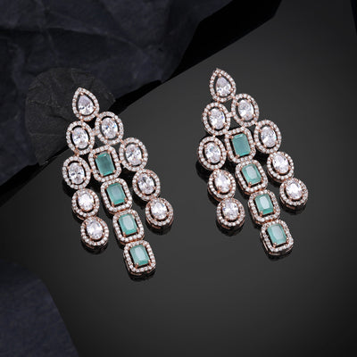 Estele Rose Gold Plated CZ Scintillating Earrings with Mint Green Stones for Women