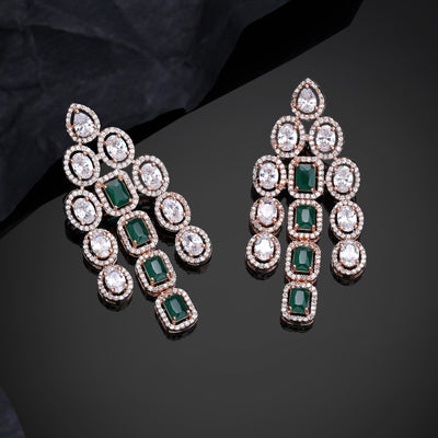 Estele Rose Gold Plated CZ Scintillating Earrings with Green Stones for Women