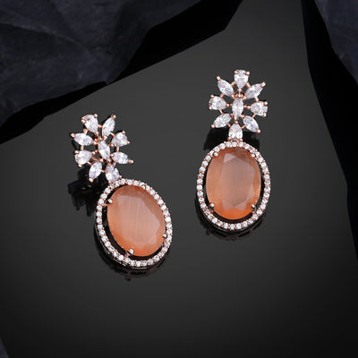 Estele Rose Gold Plated CZ Beautiful Drop Earrings with Orange Stones for Women