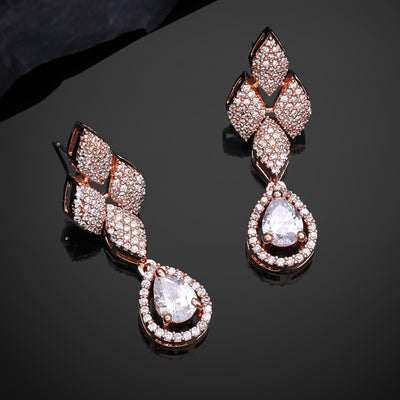 Estele Rose Gold Plated CZ Splendid Drop Earrings with White Stones for Women