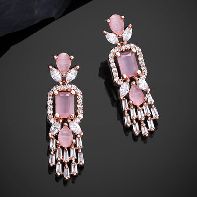 Estele Rose Gold Plated CZ Ablaze Drop Earrings with Mint Pink Stones for Women