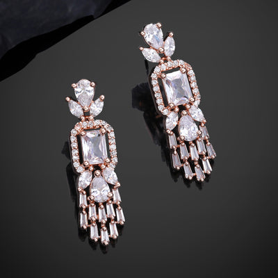 Estele Rose Gold Plated CZ Ablaze Drop Earrings with White Stones for Women