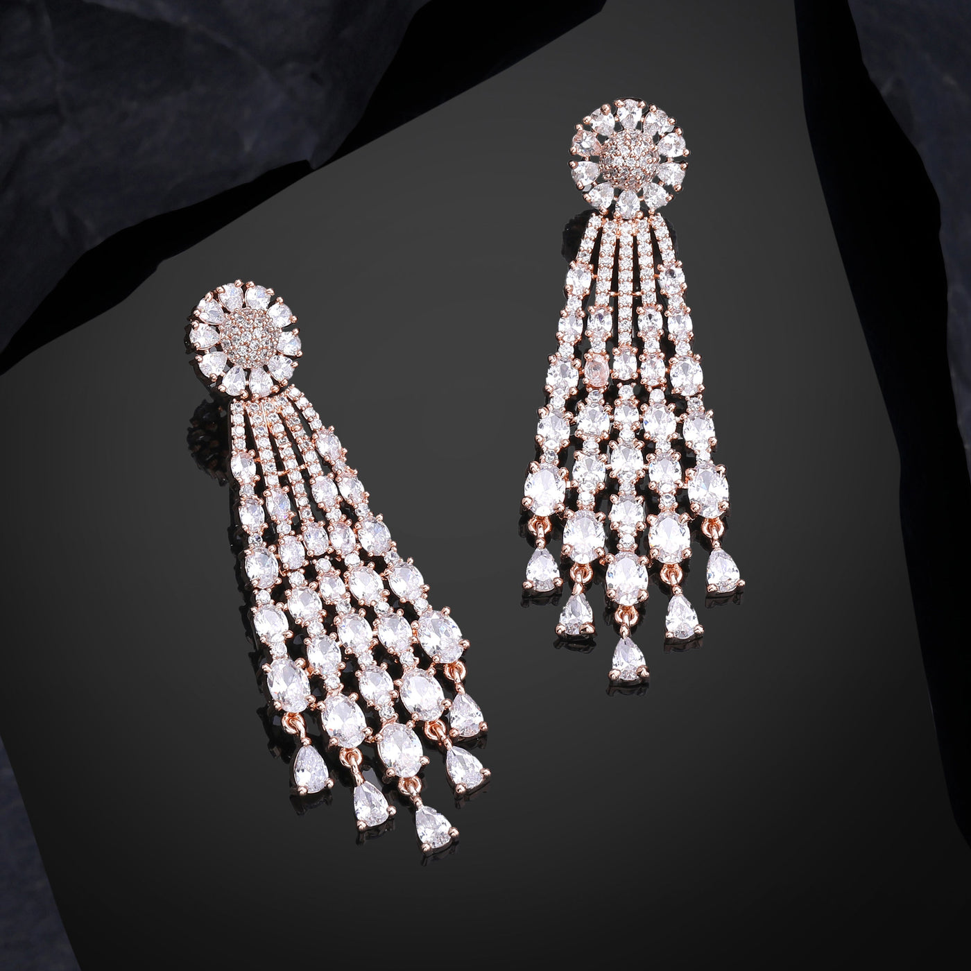 Estele Rose Gold Plated CZ Shimmering Earrings with White Stones for Women