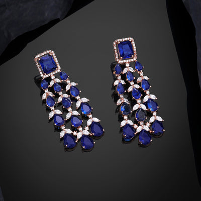 Estele Rose Gold Plated CZ Ravishing Earrings with Blue Stones for Women