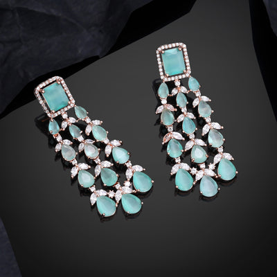 Estele Rose Gold Plated CZ Ravishing Earrings with Mint Green Stones for Women