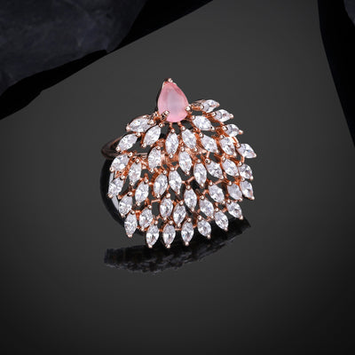 Estele Rose Gold Plated CZ Ravishing Finger Ring with Mint Pink Stones for Women(Adjustable)