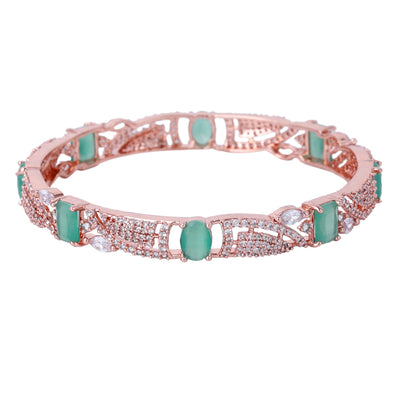 Estele Rose Gold Plated CZ Scintillating Designer Bangles with Mint Green Stones for Women