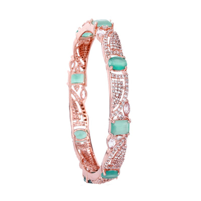 Estele Rose Gold Plated CZ Scintillating Designer Bangles with Mint Green Stones for Women