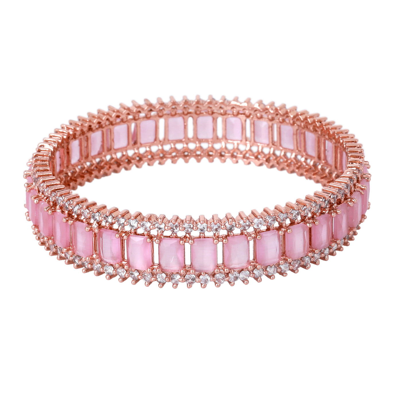 Estele Rose Gold Plated CZ Captivating Designer Bangles with Mint Pink Stones for Women