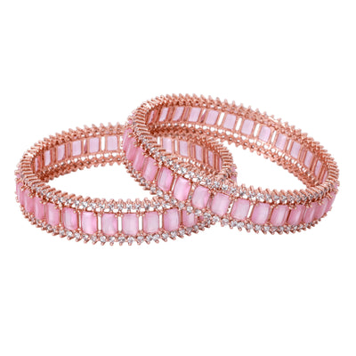 Estele Rose Gold Plated CZ Captivating Designer Bangles with Mint Pink Stones for Women