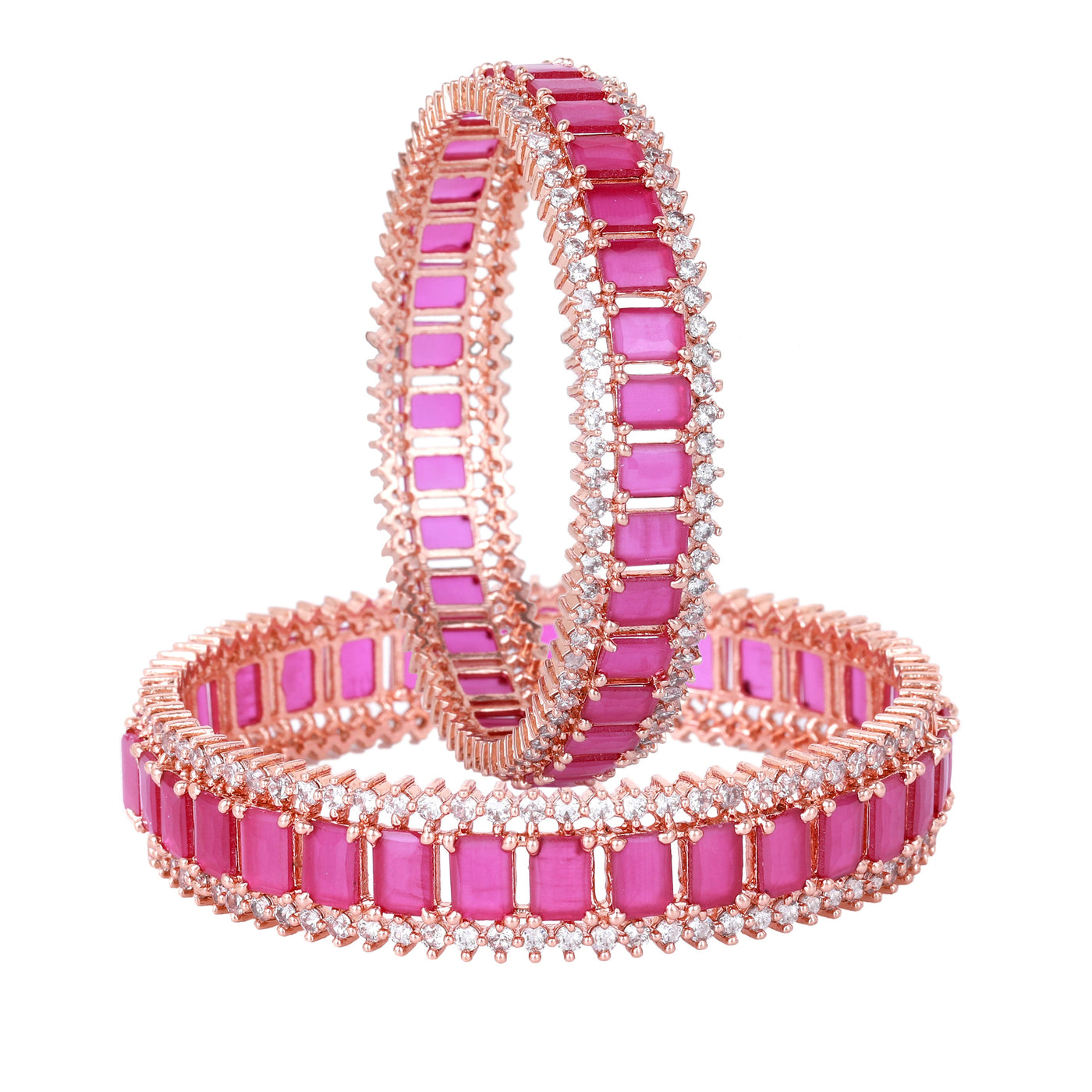 Estele Rose Gold Plated CZ Captivating Designer Bangles with Ruby Stones for Women