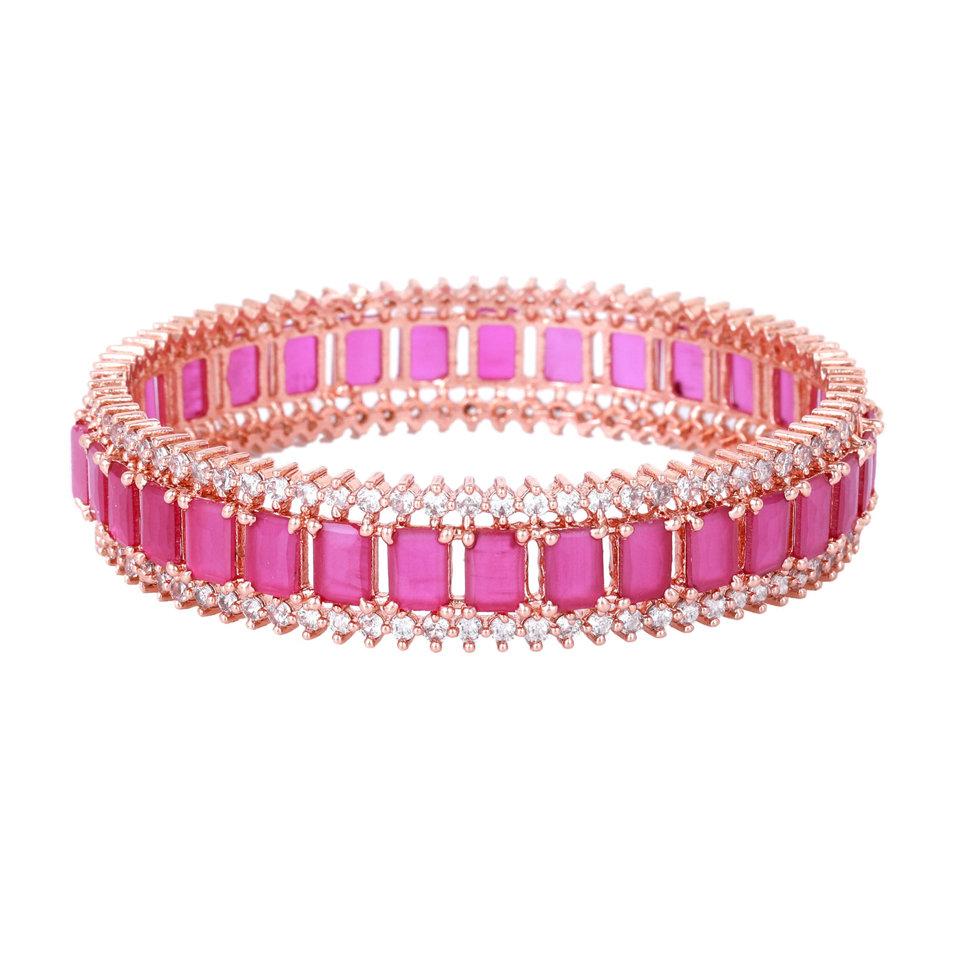 Estele Rose Gold Plated CZ Captivating Designer Bangles with Ruby Stones for Women