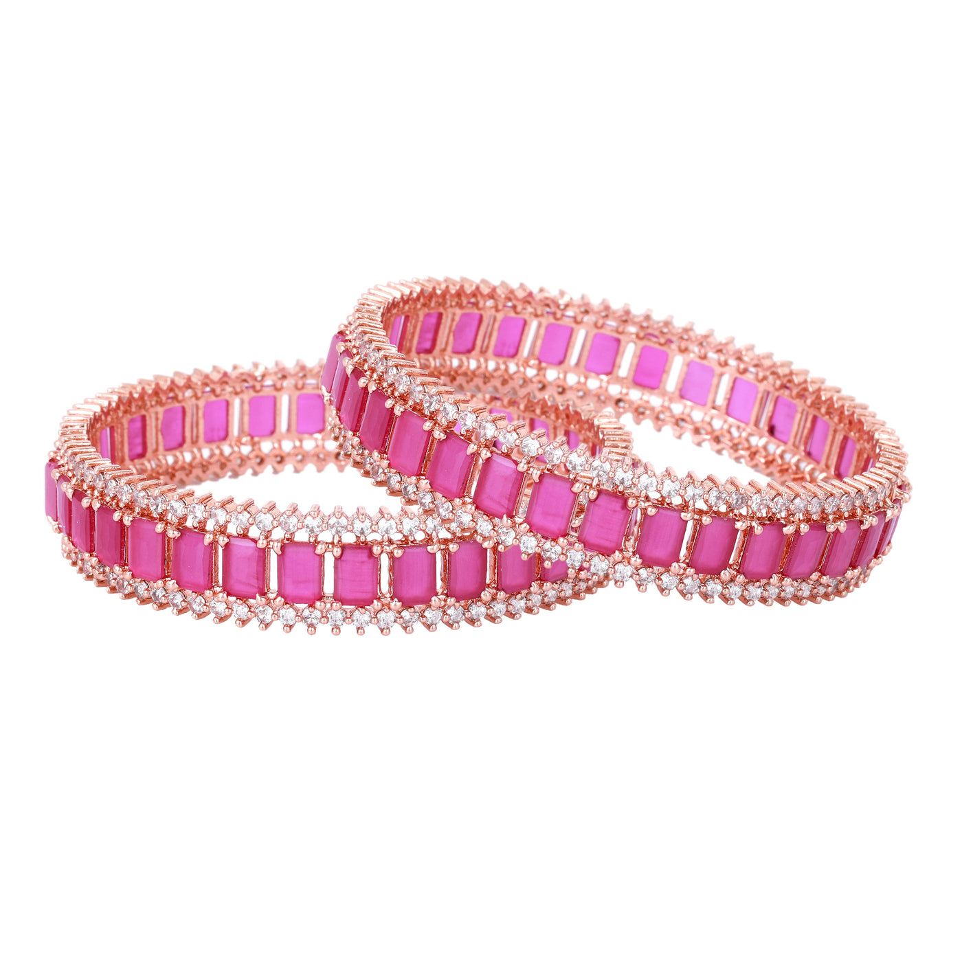 Estele Rosegold Plated Stunning Ruby American Diamond Bangles | Available Sizes 2:4, 2:6 & 2:8| A Stylish Choice for Modern Women