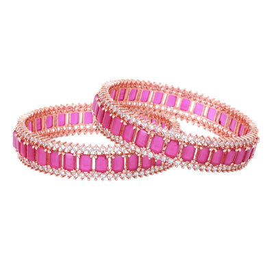 Estele Rose Gold Plated CZ Captivating Designer Bangles with Ruby Stones for Women