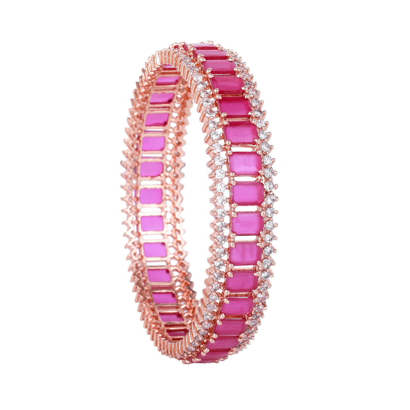 Estele Rosegold Plated Stunning Ruby American Diamond Bangles | Available Sizes 2:4, 2:6 & 2:8| A Stylish Choice for Modern Women