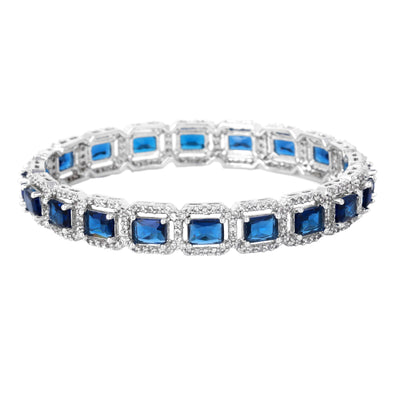 Estele Rhodium Plated Elegant Square Design Blue American Diamond Bangles Set |Available Sizes 2:4, 2:6 & 2:8| A Timeless Accessory for Women