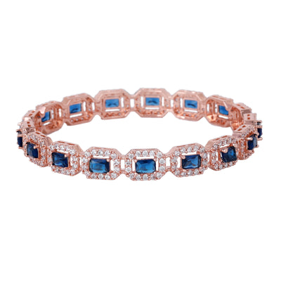 Estele Rose Gold Plated CZ Astonishing Bangles with Blue Stones for Women