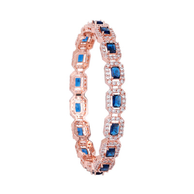 Estele Rose Gold Plated CZ Astonishing Bangles with Blue Stones for Women