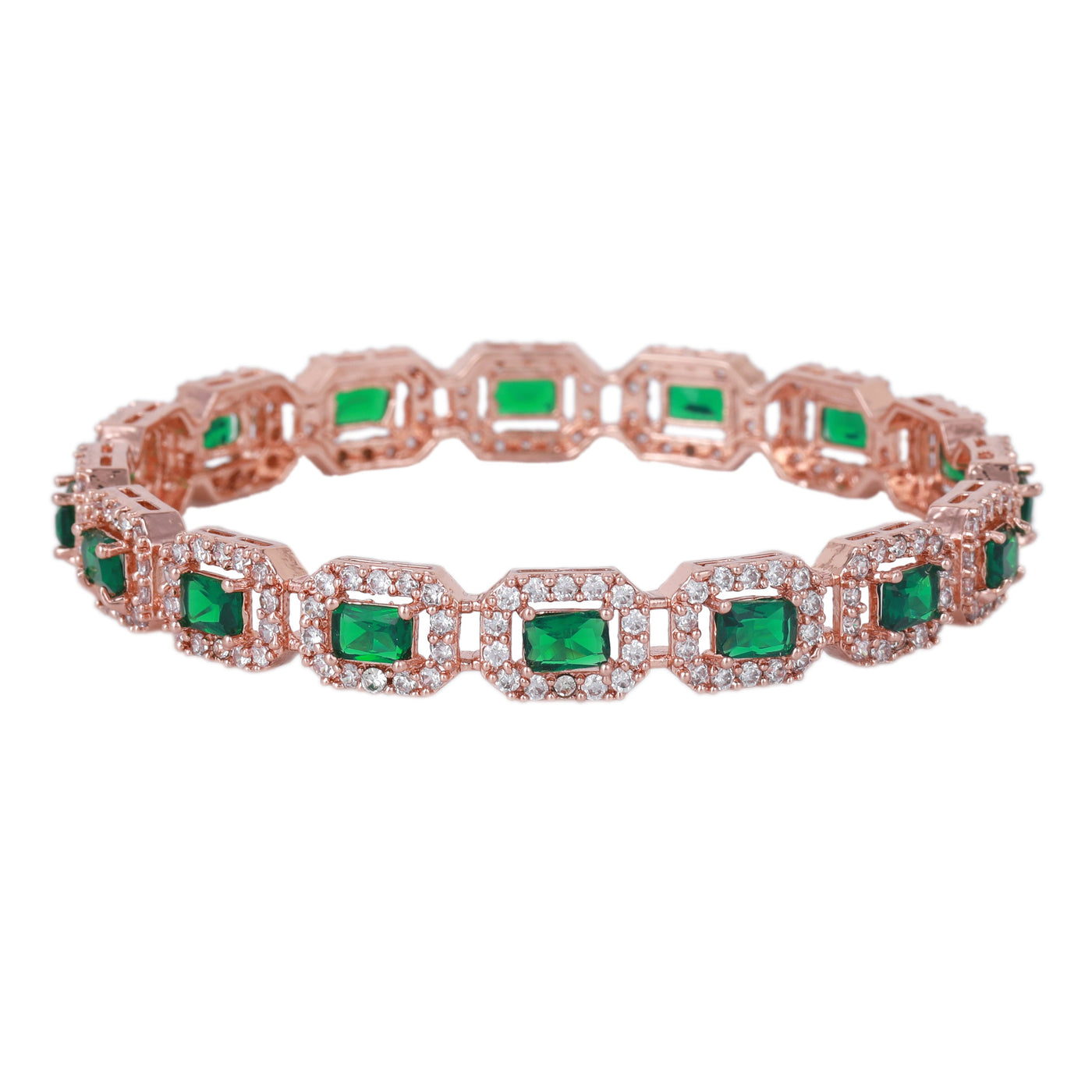 Estele Rose Gold Plated CZ Astonishing Bangles with Green Stones for Women