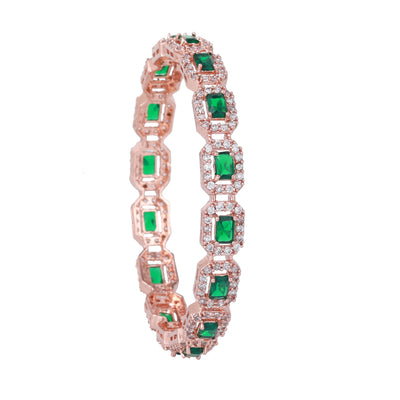 Estele Rose Gold Plated CZ Astonishing Bangles with Green Stones for Women