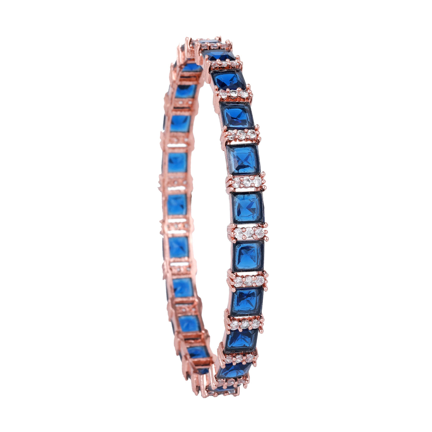 Estele Rose Gold Plated CZ Splendid Square Designer Bangles with Blue Stones for Women