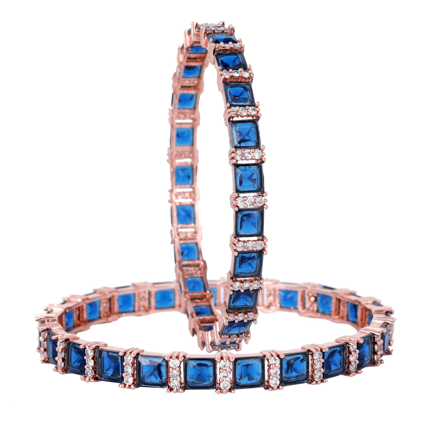 Estele Rosegold Plated Gorgeous Blue American Diamond Bangles Set for Women | Sizes 2:4, 2:6 & 2:8 | A Must-Have Accessory for All Occasions