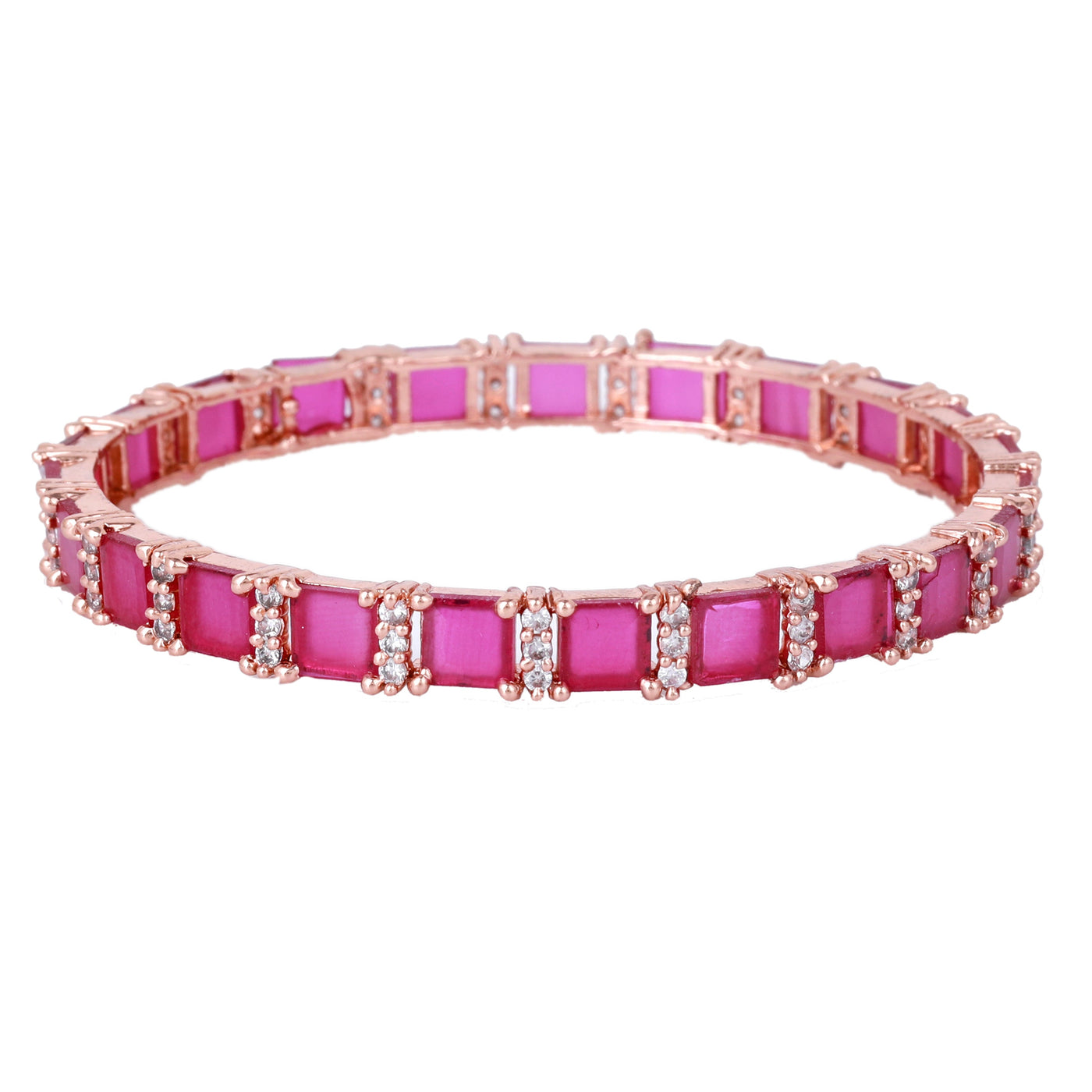 Estele Rose Gold Plated CZ Splendid Square Designer Bangles with Ruby Stones for Women