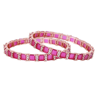 Estele Rose Gold Plated CZ Splendid Square Designer Bangles with Ruby Stones for Women