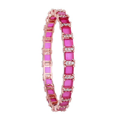 Estele Rose Gold Plated CZ Splendid Square Designer Bangles with Ruby Stones for Women