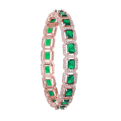 Estele Rose Gold Plated CZ Radiant Square Designer Bangles with Green Stones for Women