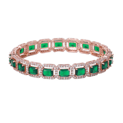 Estele Rose Gold Plated CZ Radiant Square Designer Bangles with Green Stones for Women