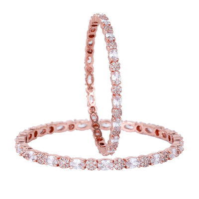 Estele Rose Gold Plated CZ Splendid Designer Bangles with White Stones for Women