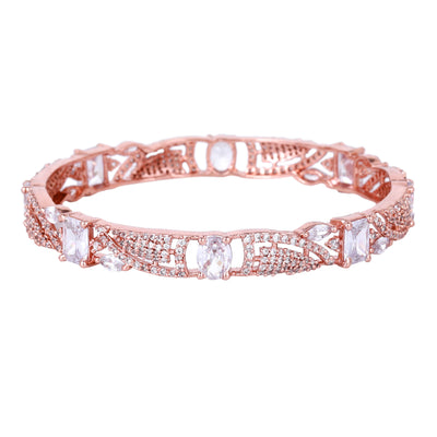 Estele Rose Gold Plated CZ Scintillating Designer Bangles with White Stones for Women