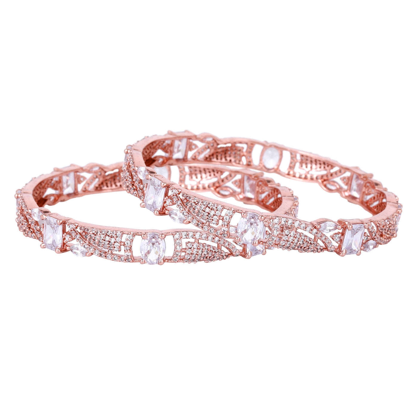 Estele Rose Gold Plated CZ Scintillating Designer Bangles with White Stones for Women