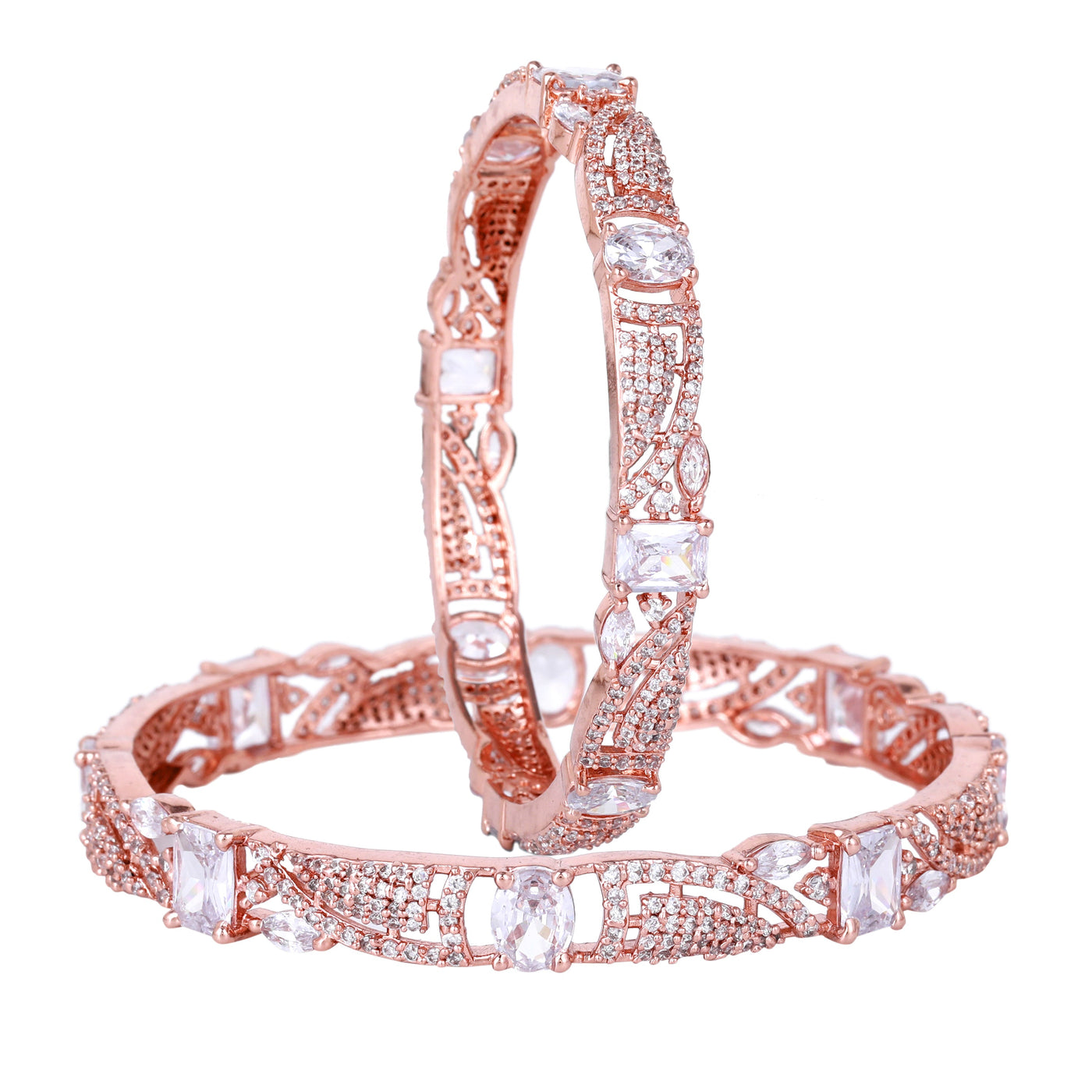 Estele Rose Gold Plated CZ Scintillating Designer Bangles with White Stones for Women