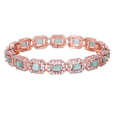 Estele Rose Gold Plated CZ Astonishing Bangles with Mint Green Stones for Women