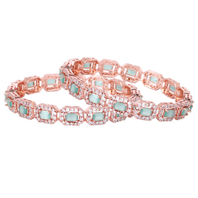 Estele Rose Gold Plated CZ Astonishing Bangles with Mint Green Stones for Women