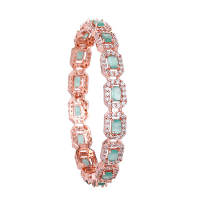 Estele Rose Gold Plated CZ Astonishing Bangles with Mint Green Stones for Women