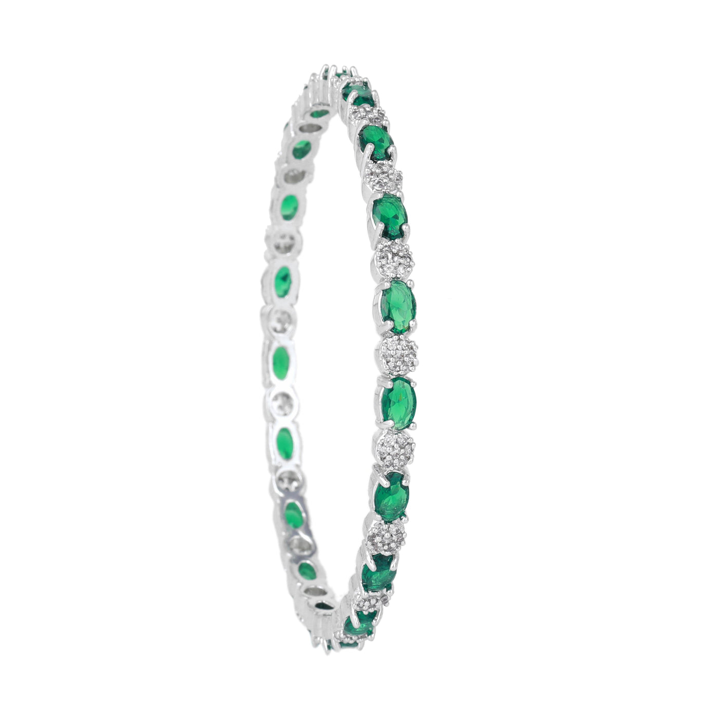 Estele Rhodium Plated Glamorous Green American Diamond Bangles |Available in 2:4, 2:6, & 2:8 Sizes|A Timeless Look for Women