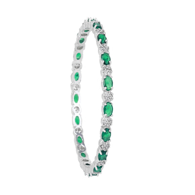 Estele Rhodium Plated CZ Splendid Designer Bangles with Green Stones for Women