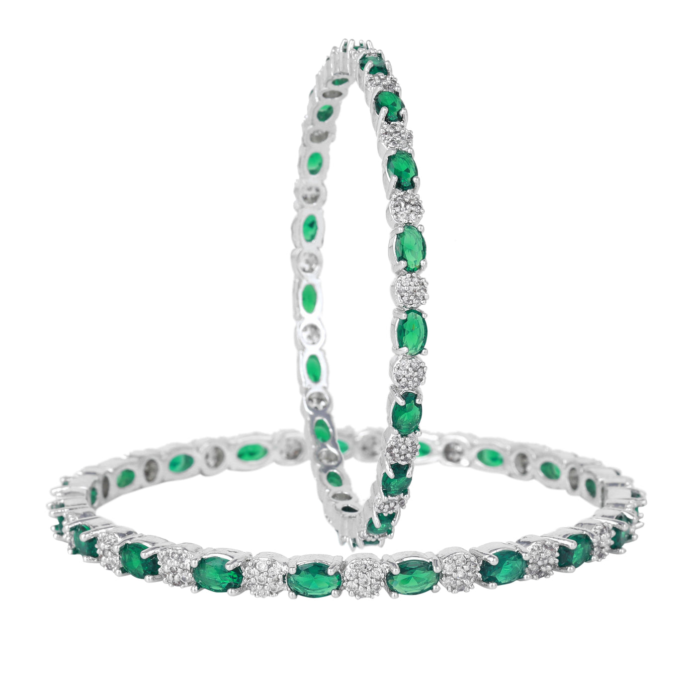 Estele Rhodium Plated CZ Splendid Designer Bangles with Green Stones for Women