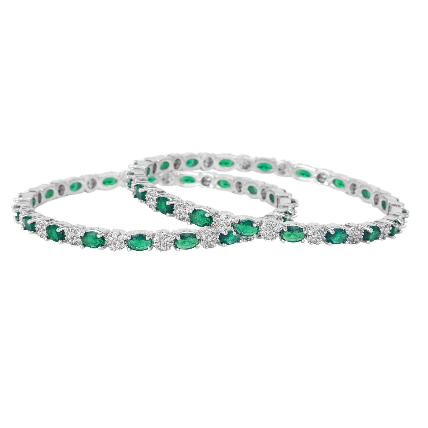 Estele Rhodium Plated CZ Splendid Designer Bangles with Green Stones for Women