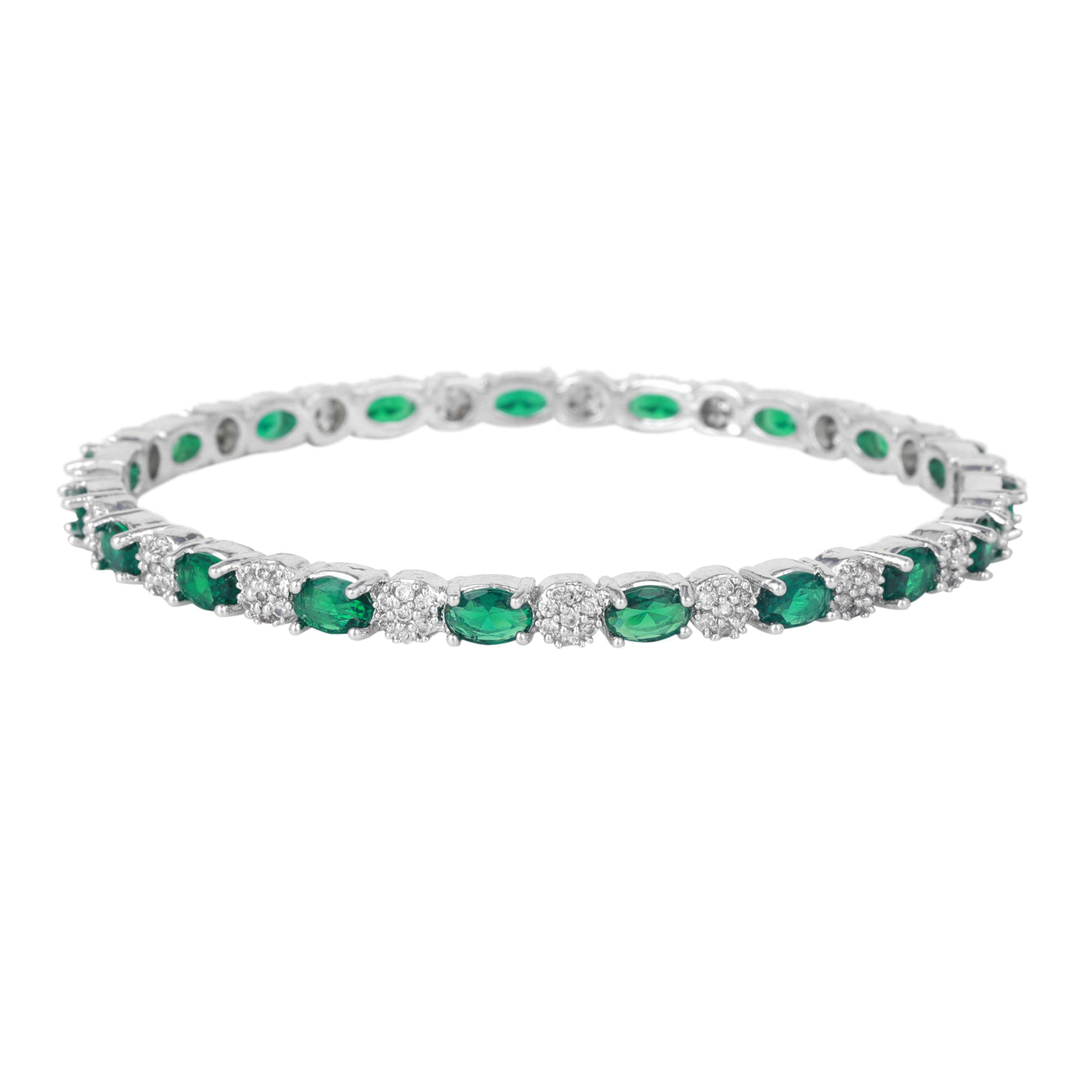 Estele Rhodium Plated CZ Splendid Designer Bangles with Green Stones for Women