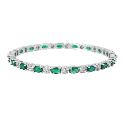 Estele Rhodium Plated CZ Splendid Designer Bangles with Green Stones for Women