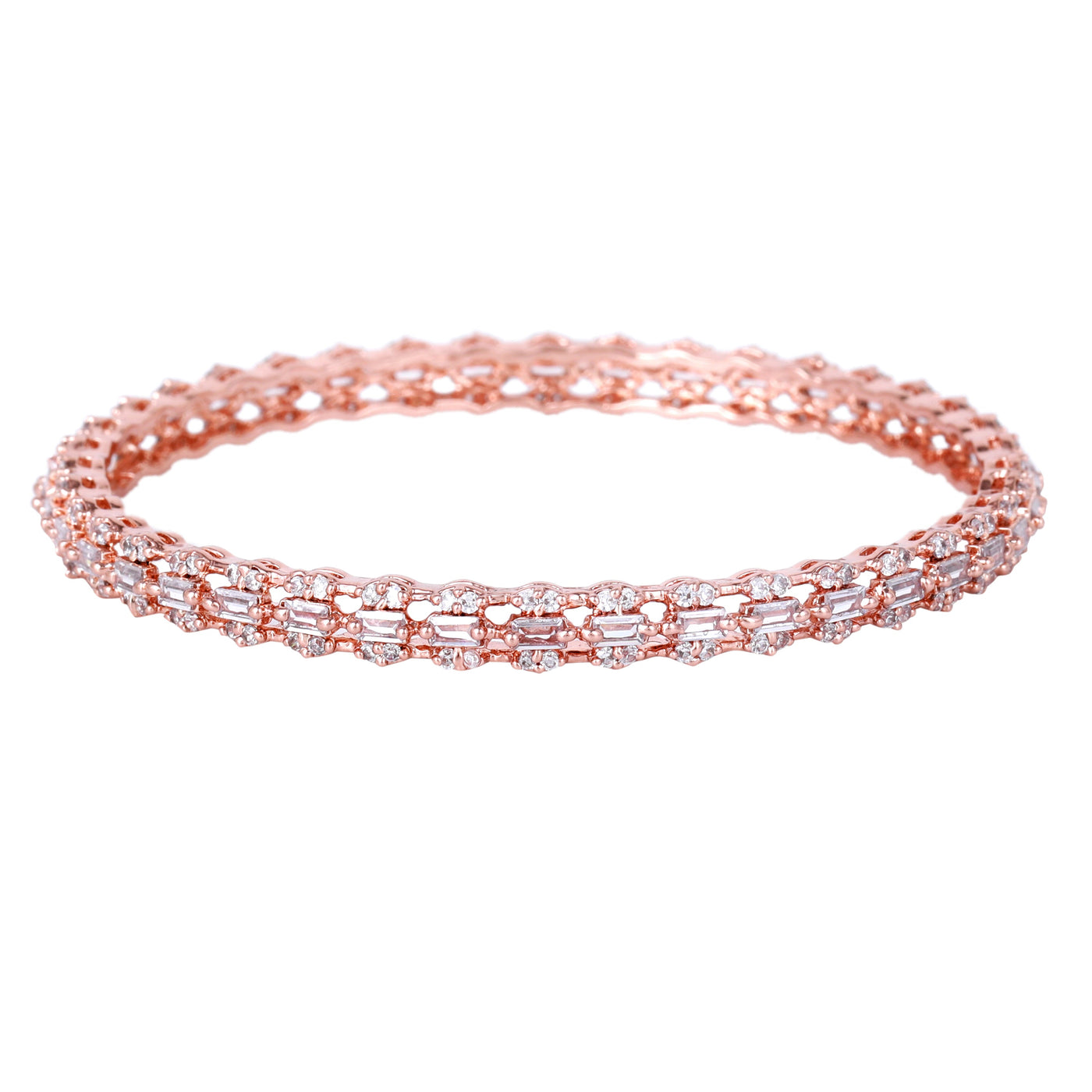 Estele Rose Gold Plated CZ Gleaming Bangles with White Stones for Women